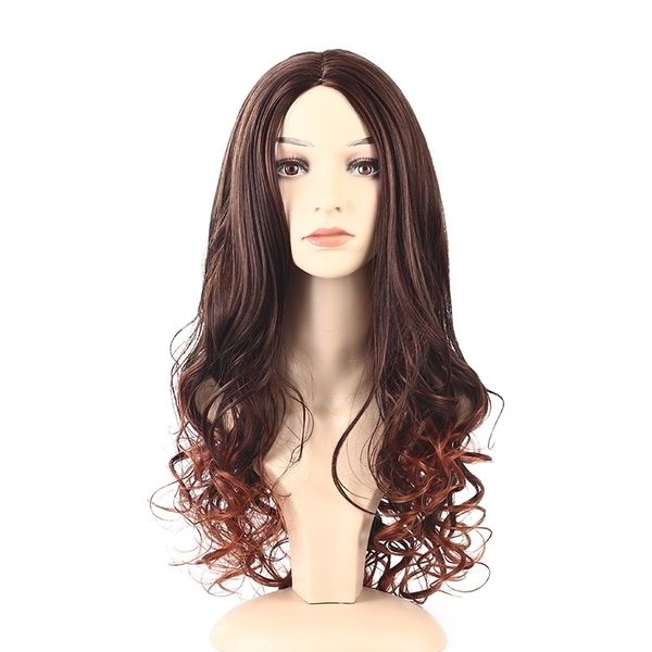 

middle school sub women's long curly hair lazy gradient high temperature silk head cover, Black