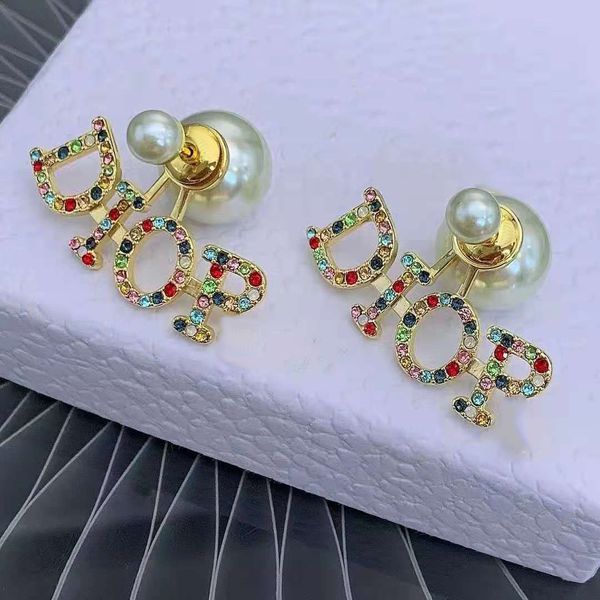 

70% off luxury jewelry home dijia 2021 new classic letter dio size pearl color 925 silver needle earrings, Golden