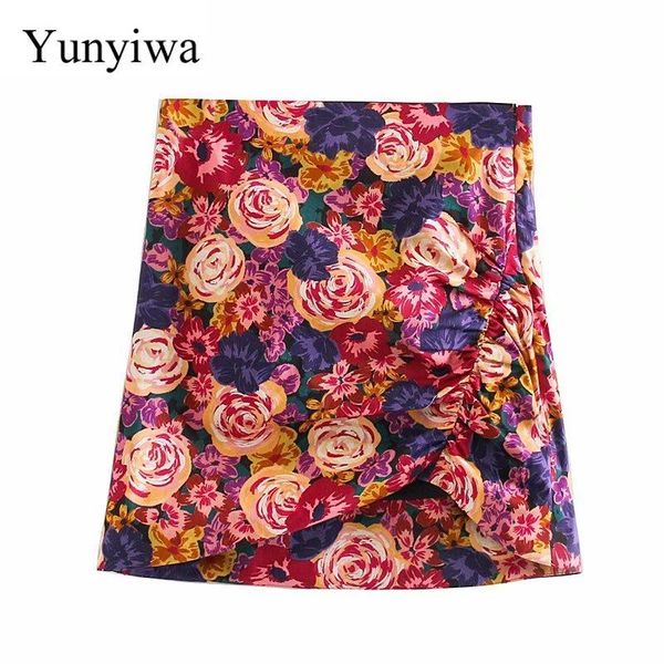 

skirts 2021 women sweet tropical flower print pleated mini skirt faldas mujer ladies high waist side zipper hem irregular, Black