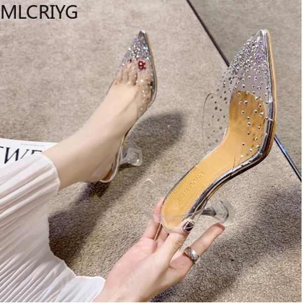 

dress shoes ladies sandals pu transparent crystal pointed high heels women slippers casual jelly summer, Black