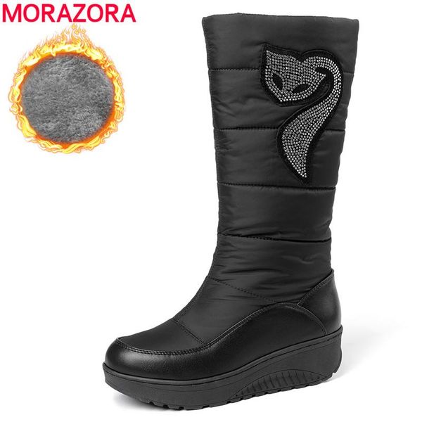 

boots morazora plus size 35-44 snow women thick fur down warm winter bottom platform mid calf female shoes, Black