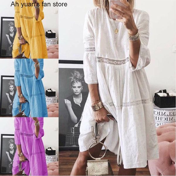 

casual dresses ah yuan 2021 women elegant embroidered lace dress white female splicing floral hollow out loose party, Black;gray