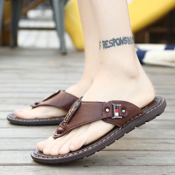 

men's slipper 2021 summer korean version of beach slippers home casual shoes cross-border big size, Black
