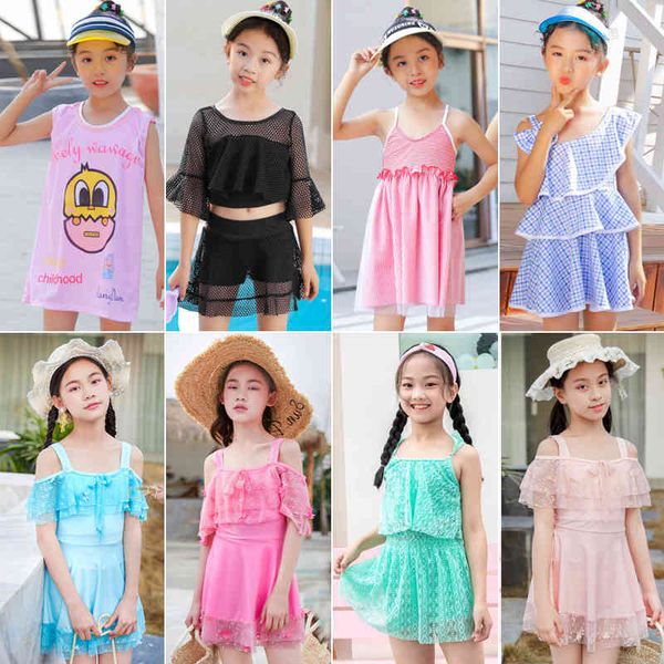 

spring 2-piece cute plaid skirt middle and large children's split fashion girl's swimsuit, Blue