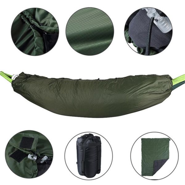Hammocks de cama suspensa com zíper ultraleve portátil acampamento ao ar livre hammock hammock adulto capa quente saco de dormir móveis