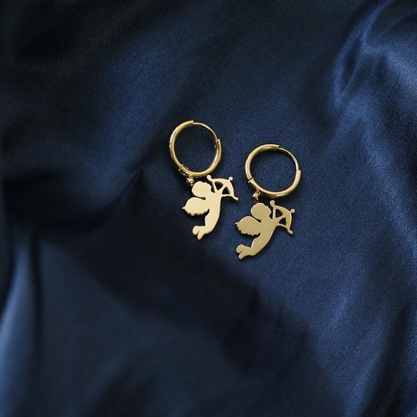 

handmade romantic jewelry gold angel hoop dangle earrings for girls cherub cute 2021 trend & huggie, Golden;silver