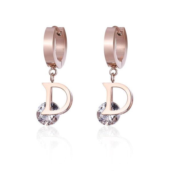 

stud fashion luxury gold letter d earrings for women titanium post cubic zirconia labradorite brand jewelry brincos, Golden;silver