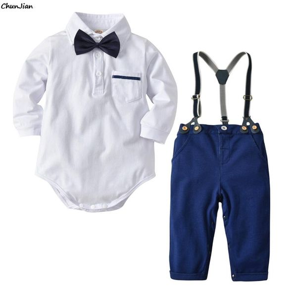 

clothing sets spring autumn long sleeve romper with suspender pants 2pcs born baby boy clothes infant outfit, White