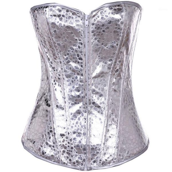 

bustiers & corsets corset bustier women vintage style gold silver overbust leather nightclub slimming goth clothes, Black;white