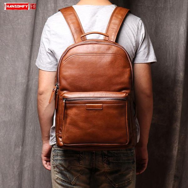 

backpack genuine leather men's shoulder bag school lapmale travel backpacks large capacity retro original bags