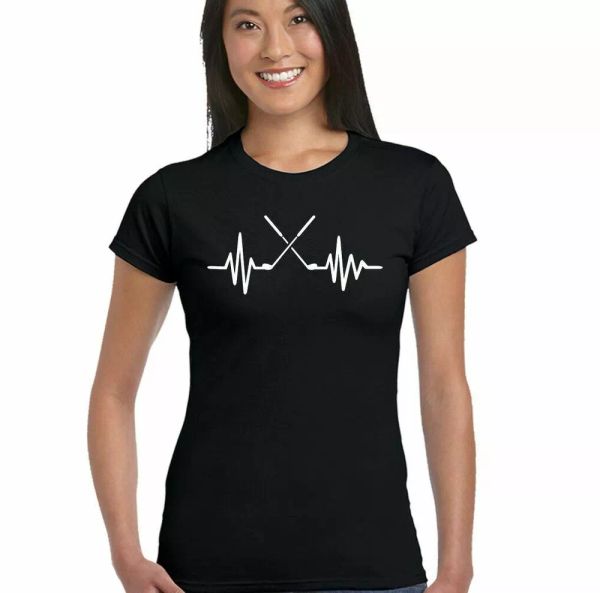 

golf heart beat womens funny golfing t-shirt player clubs balls caddie bag shoes, White;black