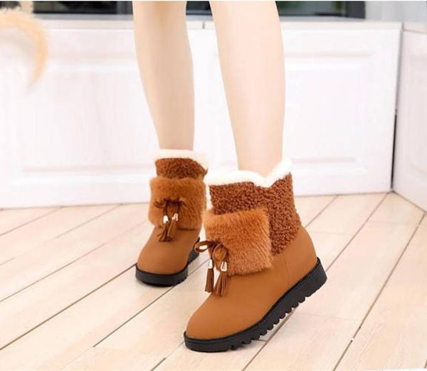 

boots 2010 women winter shoes with plush short warm lady flats slip on female fashion snow ts169, Black