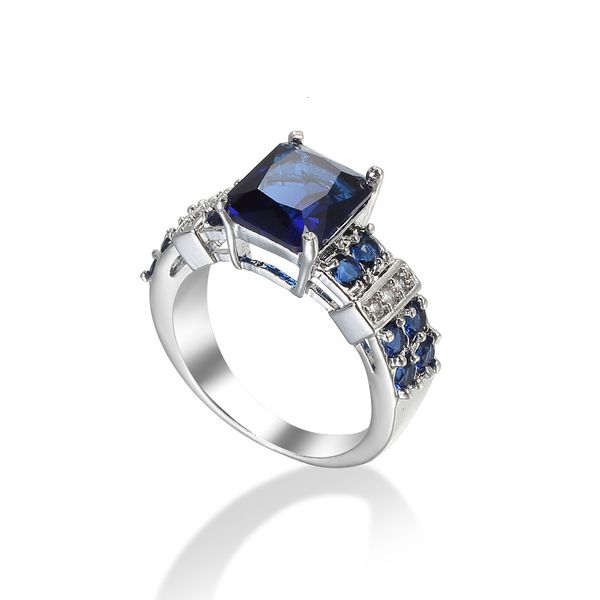 

selling women's royal blue zircon ring jewelry, Slivery;golden