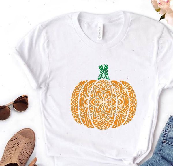 

women t shirt pumpkin mandala print tshirt cotton casual funny gift for lady yong girl tee pm 160, White