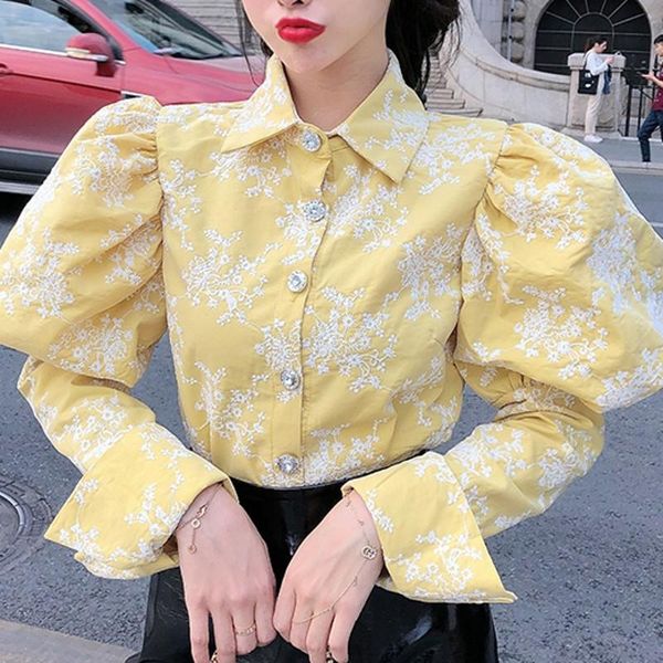 

women's blouses & shirts blouse women shirt floral puff sleeve ladies spring autumn bl2021030, White