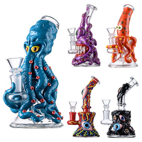 BONG di vetro all'ingrosso bons di Halloween Annunci in stile Halloween Tubi di acqua inebrianti con doccia per la doccia Perc Octopus Eyes Oil Tassal Pigs Bong Bong 5mm Sfilti piccoli mini cera.