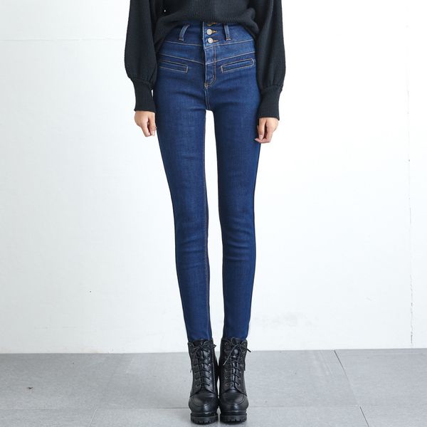 

warm jean black mother pants denim high-waisted women's trousers velvet densely female jeans winter 2021 lean, Blue