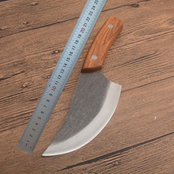 1 adet Çin El Yapımı Şef Bıçak Yüksek Karbon Çelik Saten Blade Tam Tang Ahşap Saplı Sabit Bıçaklar Düz Bıçaklar