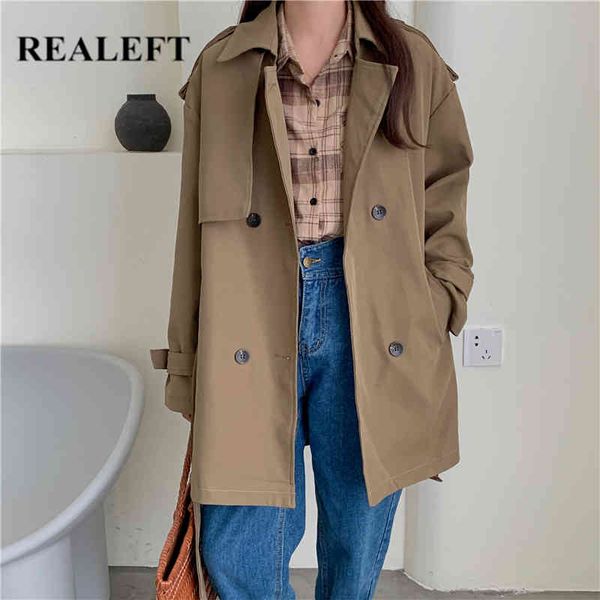 

autumn winter minimalist women's trench coats sashes windbreaker casual loose double breasted cargo 210428, Tan;black