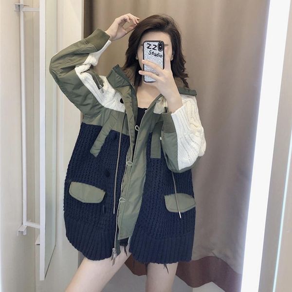 

hooded cardigan outerwear women's knitted stitching can used autumn and winter suits & blazers, White;black