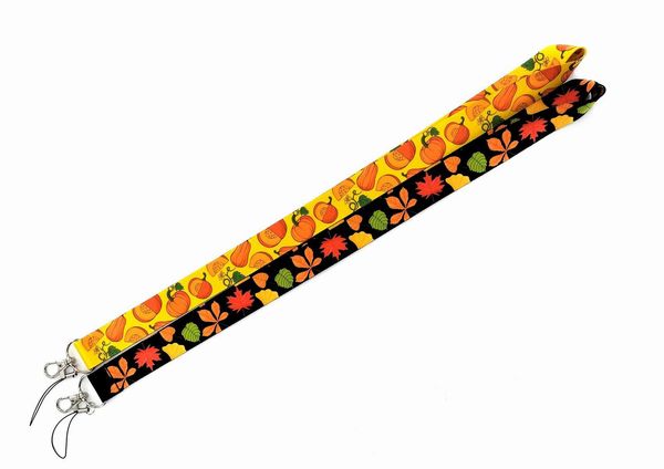 

20pcs pumpkin maple leaf lanyard keychain fashion cartoon print ribbon hand rope car key chain shcool bag charm id badge holder accessories, Silver