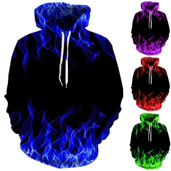 

men's hoodies & sweatshirts colorful men women 3d digital fire printed hooded pullover 2021 autumn casual funny streetwe, Black