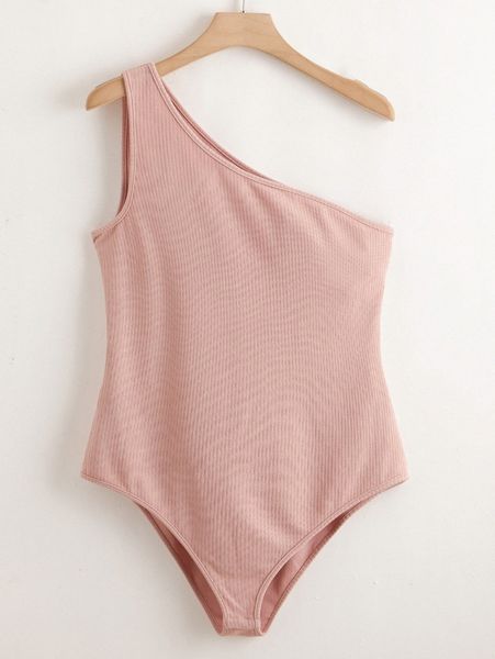 

plus one shoulder rib-knit bodysuit t5r1#, Black