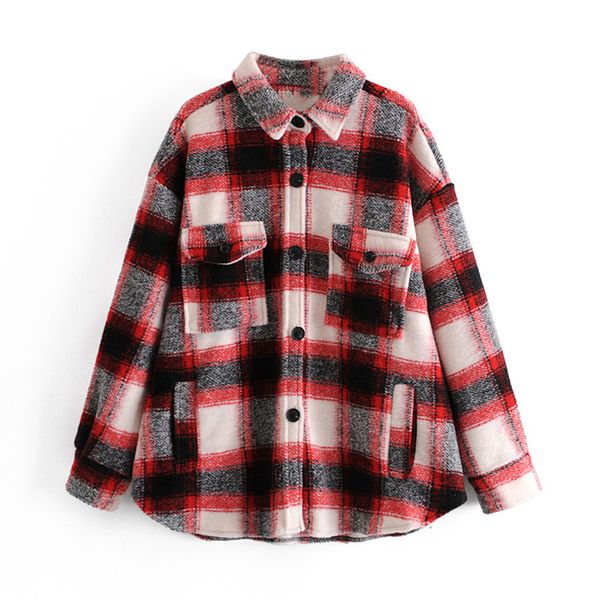 

blsqr women red plaid coat jacket lapel pocket casual warm overcoat fashion outwear 210430, Black;brown