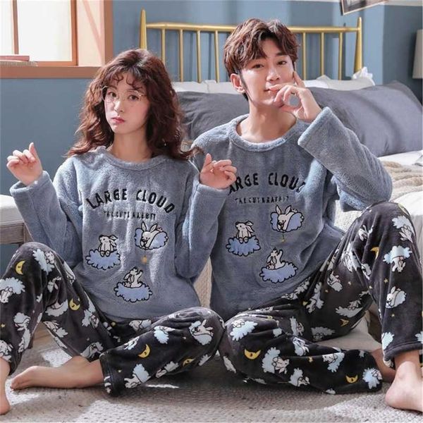 

cartoon couples pyjama men sleepwear pijamas ladies winter flannel fleece warm pajamas set homewear for girls nightwear 211106, Black;red