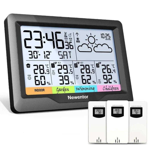 Entor Q5 Professionelle Wetterstation für drinnen und draußen, digitale Vorhersage, Hygrometer, Luftfeuchtigkeit, Temperaturanzeige, 3 Sensoren, automatisch, 210719