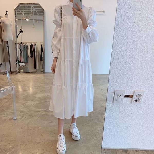 

2021 long-sleeve white shirt dress female color, Black;gray