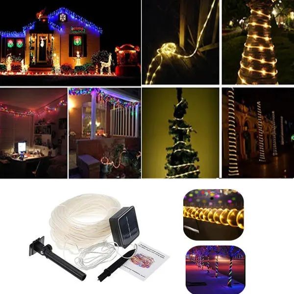 

solar powered 12m 100leds copper wire tube waterproof fairy string light for christmas - warm white