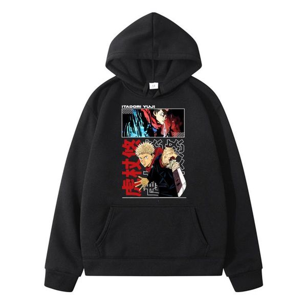 

men's hoodies & sweatshirts style hip- jujutsu kaisen printed trend wears casual classic cotton unique clothes couple daily, Black