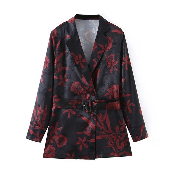 BLSQR Blazer da donna con stampa floreale alla moda Cappotto da donna a maniche lunghe da ufficio Elegante giacca chic 210430