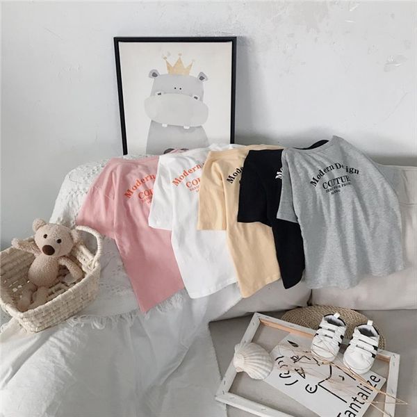 

summer kids shirt letter print t korean boys tees casual girls loose children clothes, Blue