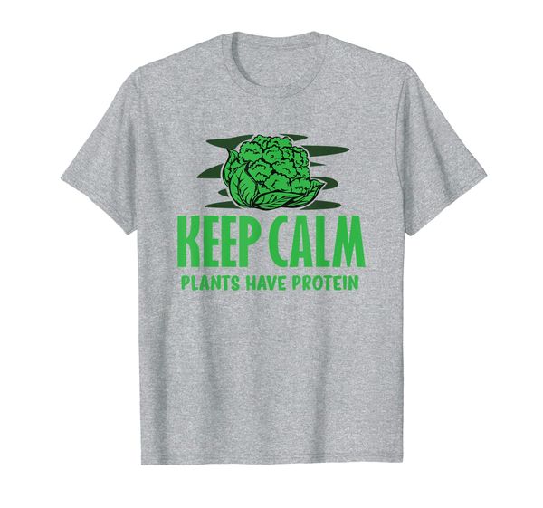 

keep calm plants have protein vegan t-shirt, White;black
