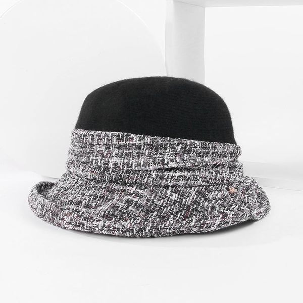 

women bucket hat autumn winter outdoor warm thick fashion knitting wool fisherman cap female shopping casual foldable hats wide brim, Blue;gray