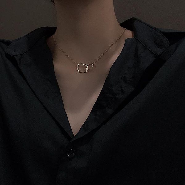 

pendant necklaces cold wind irregular necklace female personality simple temperament cross circle several clavicle chain, Silver