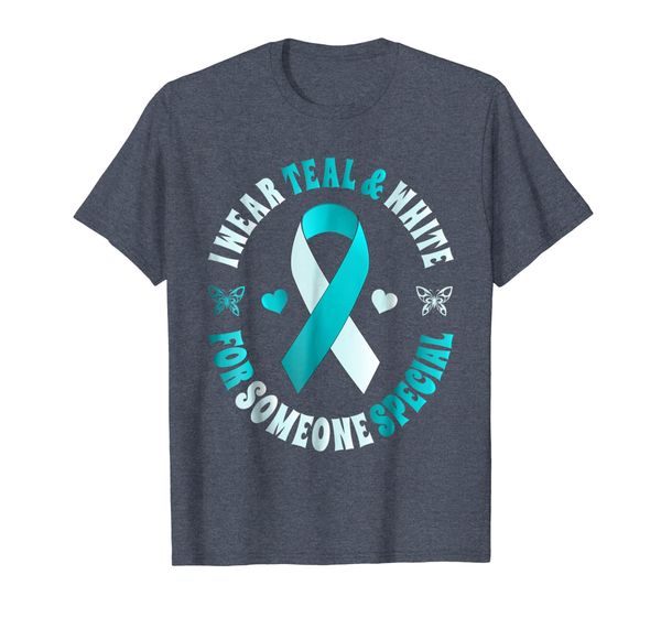 

i wear teal and white someone special cervical cancer shirt, White;black
