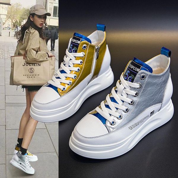 

dress shoes recommended high-2021 spring and autumn high-rise platform leather color matching plus fleece sneakers, Black