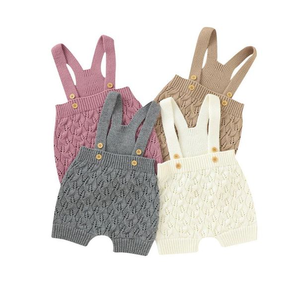 

new 2021 infant baby boys girls knitted overalls sleeveless solid color one-piece romper spring fall clothes with buttons 0-24m, Blue