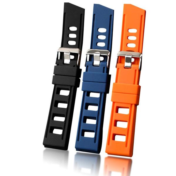 

watch bands 2021 arrival mens silicone strap 20mm black 22mm for mechanical waterproof replacement, Black;brown