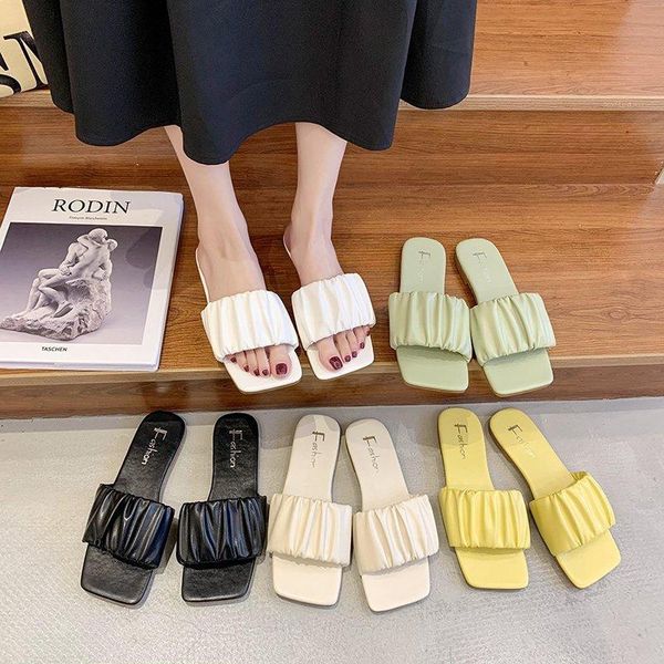 

slippers women's summer 2021 candy color luxury square wedding flat heels large outdoor beach comfortable sandals, Black