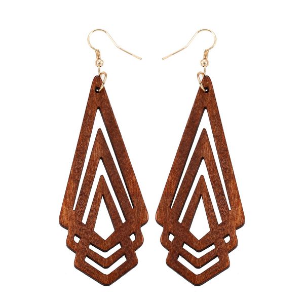 Натуральная болтовня деревянные серьги полый треугольник личности простой стиль ювелирных изделий для женщин для женщин