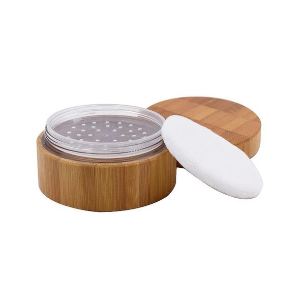 

30ml 1oz empty refillable portable bamboo diy make up loose powder puff,bamboo case, purse size puff storage bottles & jars