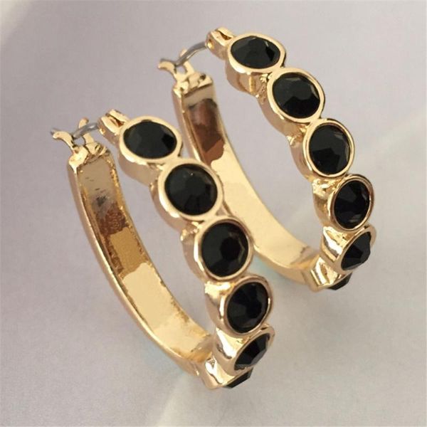 

hoop & huggie 2021 women earrings gold color plating black stone decorate personality for lovers gift, Golden;silver