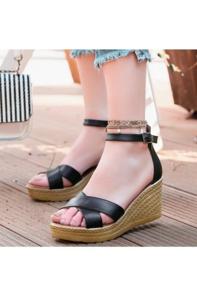 

sandals black skin wedges