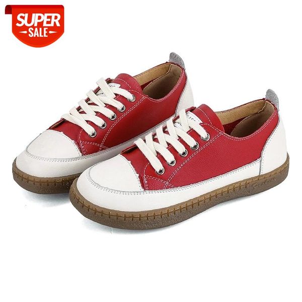 

genuine leather women's autumn woman ankle flat student female sneakers casual lace-up round toe ladies shoes #3l0h