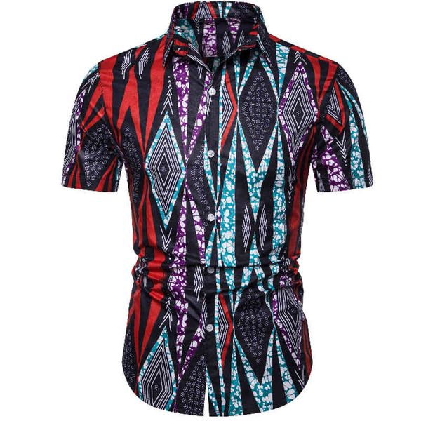 

print shirts men casual summer brand short sleeve mens aloha shirt beach striped hawaiian camisas hip hop ethnic style camisa 210524, White;black