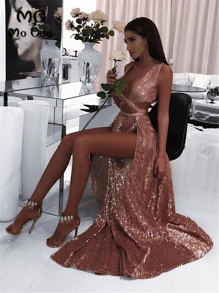 

party dresses black evening long prom gown sequined front slit v neck dress custom made, White;black